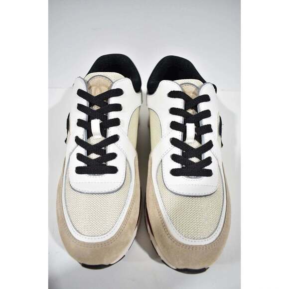 Chanel 22S White Ivory Beige Black CC Logo Tie Flat Runner Trainer Sneaker 41 - Picture 6 of 11